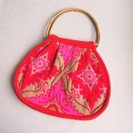 70s bamboo handle tapestry bag