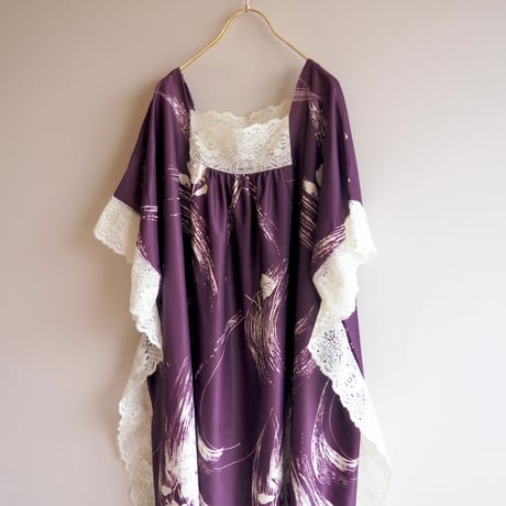 70s floral lace kaftan dress