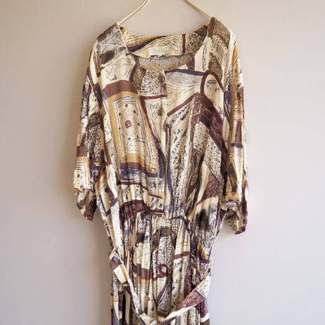 vintage abstract print s/s maxi dress