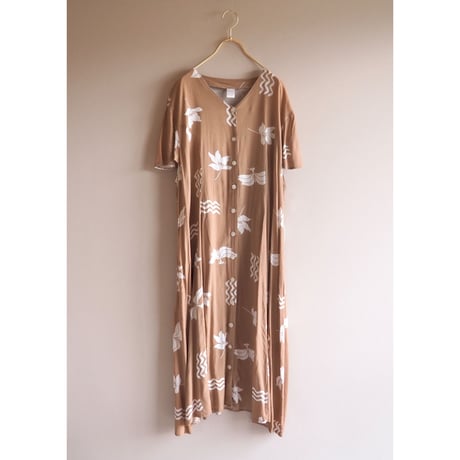 vintage abstract print viscose maxi dress