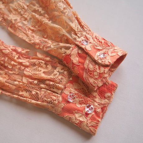 60〜70s coral pink lace maxi dress