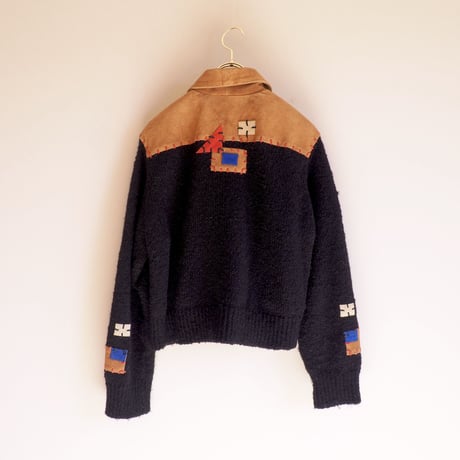 "Sandy Starkman" suede patchwork knitted jacket