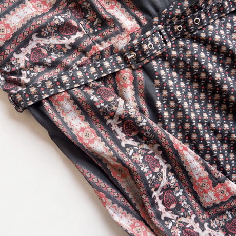 70s s/s scarf print midi dress