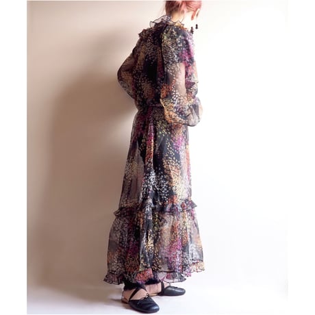 70〜80s floral sheer maxi dress