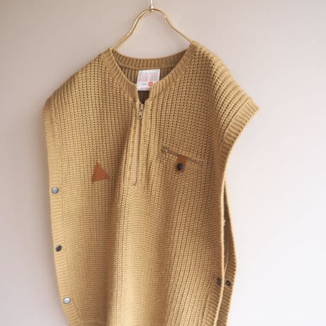 90s knit × leather design poncho vest