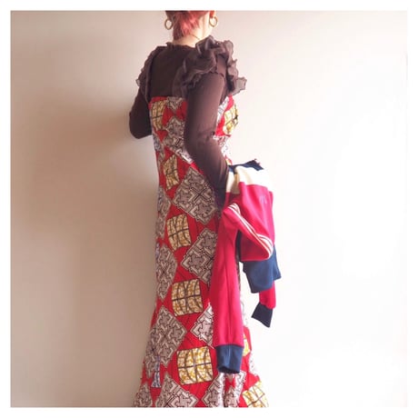 vintage african batik ruffle maxi dress