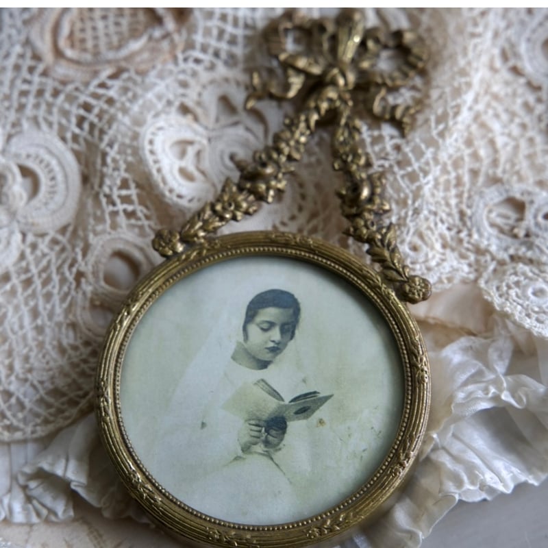 フランスアンティークリボンガーランドメタルフォトフレームガラスミニ