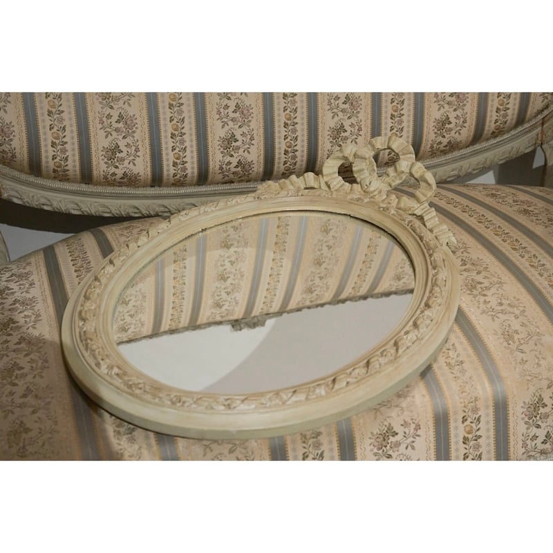 フランスアンティーク　大きなリボン&リース装飾ミラー　金ゴールド フランスアンティーク 大きなリボン&リース装飾ミラー 金ゴールド