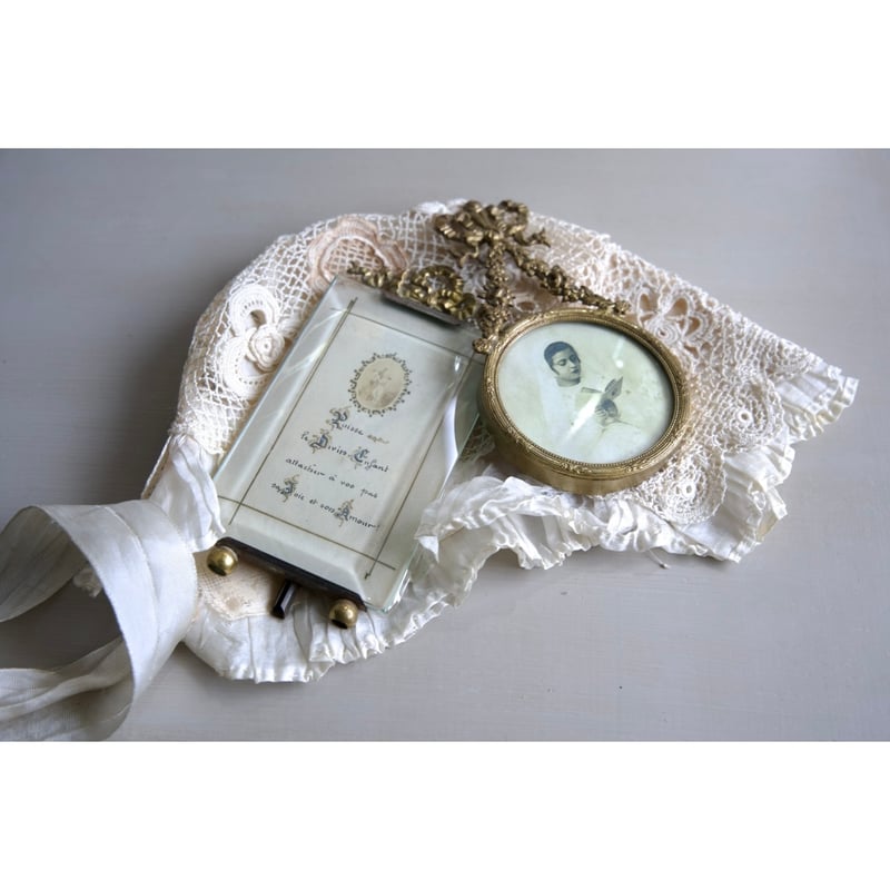 フランスアンティークリボンガーランドメタルフォトフレームガラスミニ