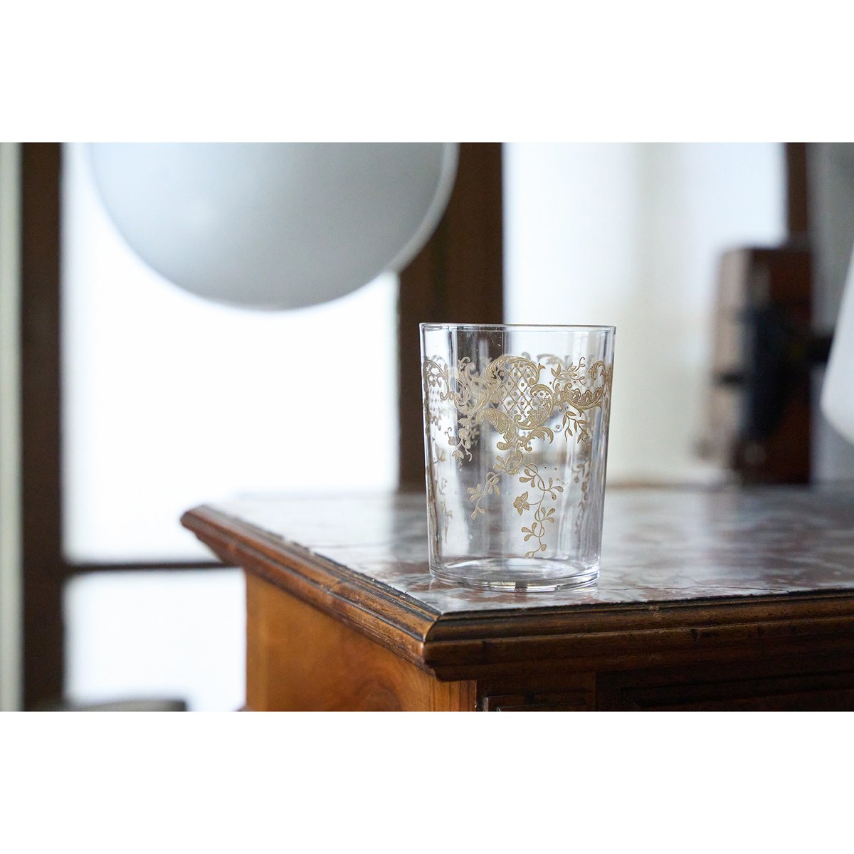 フランスアンティーク ウォーターグラス エッチング 繊細 植物柄 美品