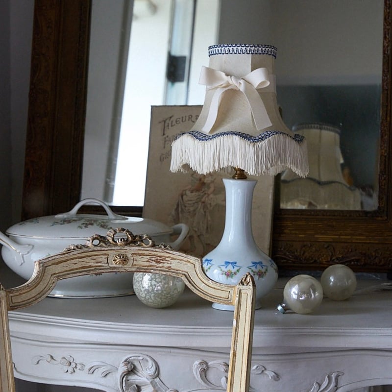 メンテナンス済み アンティークランプ リモージュ製 ガーランド柄と