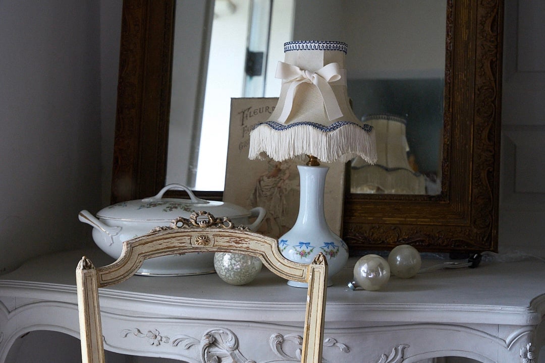 メンテナンス済み アンティークランプ リモージュ製 ガーランド柄と