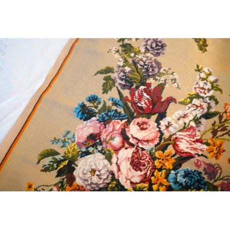 フランス ビンテージ刺繍 Royal Paris 額装 クッション 手織り タペストリー 刺繍 ニードルポイント ゴブラン織