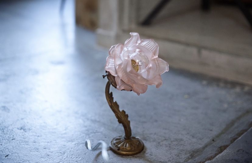 シェード　薔薇 アンティークランプ フランスアンティーク ピンクシェード 一輪の花
