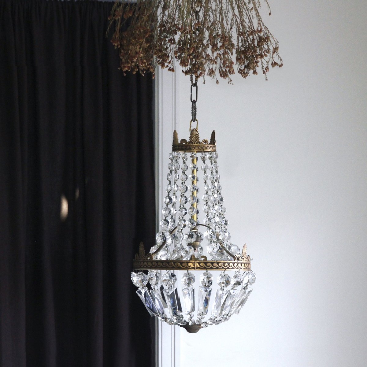 レア！アンティーク cage ブルーオパリンガラスガラス 3灯シャンデリア