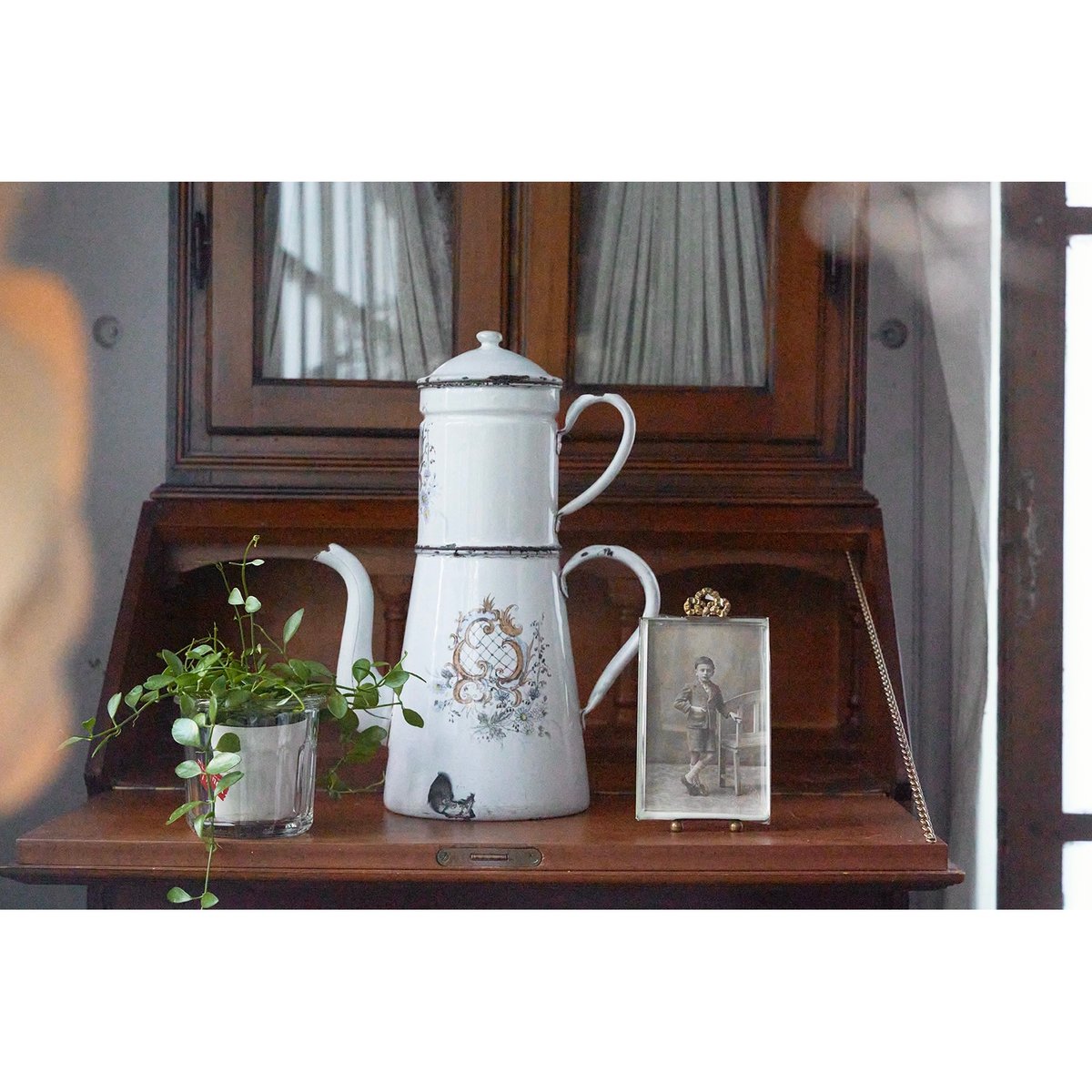 フランスアンティーク カフェティエール ハンドペイント 美しい装飾