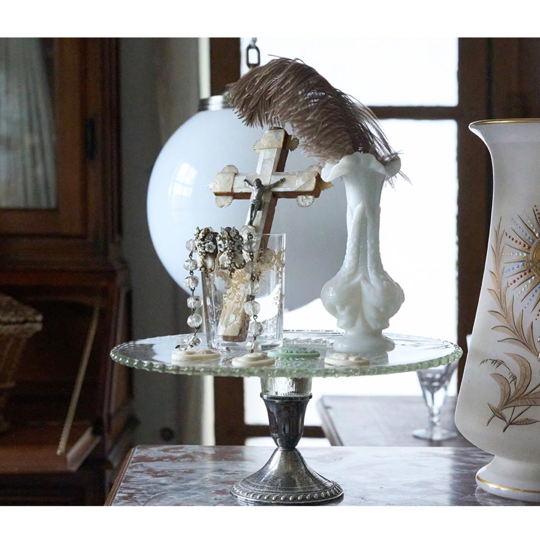 フランスアンティーク ウォーターグラス エッチング 繊細 植物柄 美品