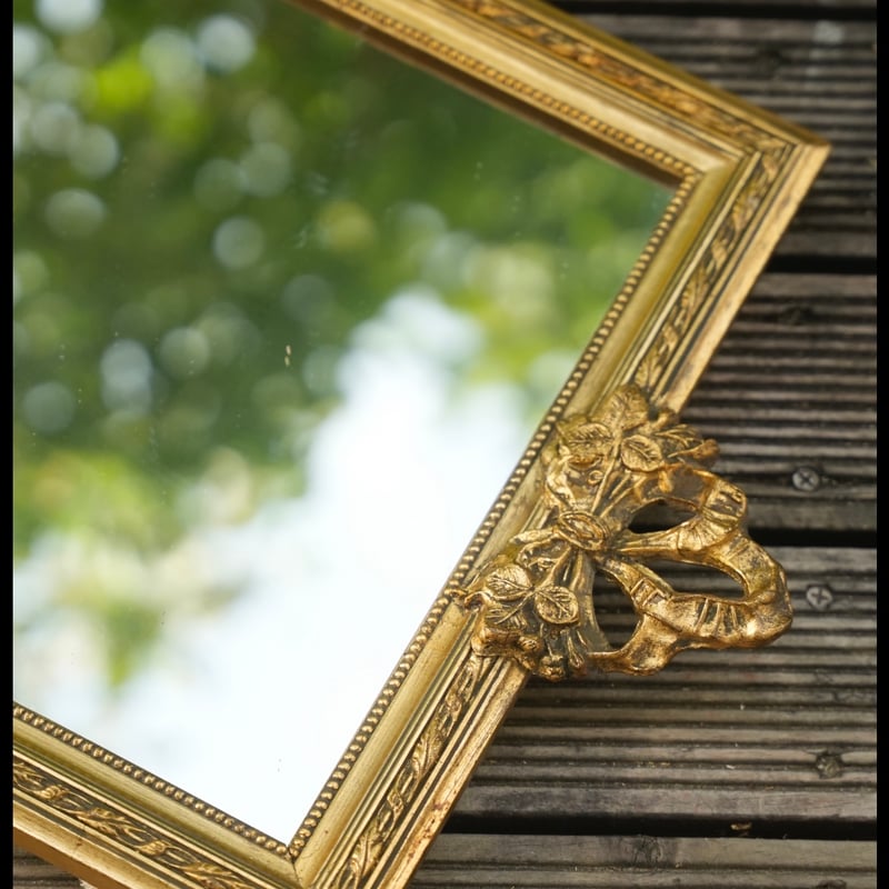 フランスアンティーク壁掛け鏡 リボン フランスアンティークリボンの壁掛け鏡