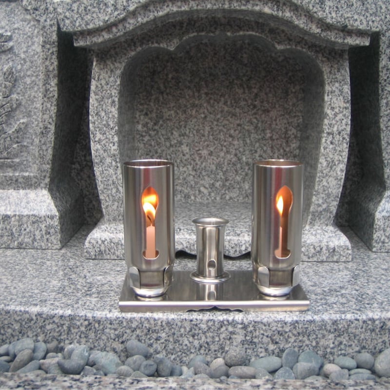 お墓用品 お墓用ステンレスの線香立て・ろうそく立（風防付き