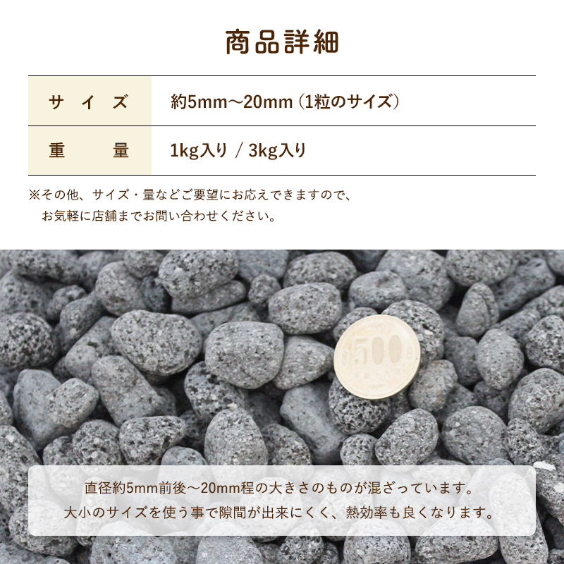 焼き芋上手 飛騨 溶岩石 じゃり 砂利 自社製造 5mm～20mm 混ざり 角