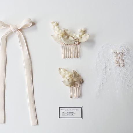 染リボンと布花コームの髪飾り　lily of the valley