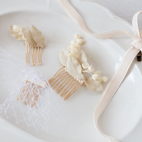 染リボンと布花コームの髪飾り　lily of the valley