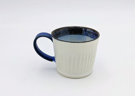 E4 色彩結晶釉マグカップ 白×藍×黄