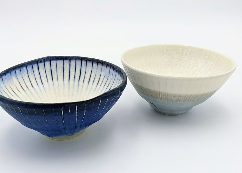 D2 色彩結晶釉どんぶり 白×グレー×ブルー | 大雪窯オンラインショップ