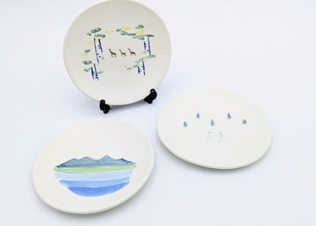 雪釉絵皿　スキー