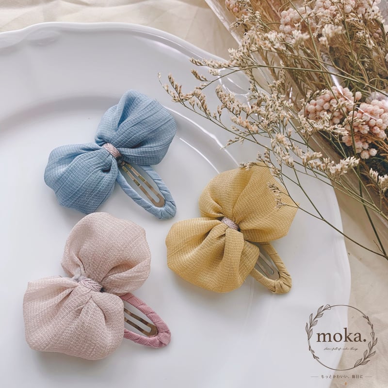 即納】ふわふわシフォンのリボンピン♡ ヘアピン パッチンピン | moka.