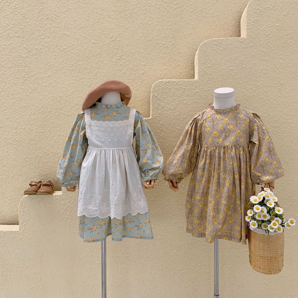 即納】エプロン付き♡レトロでガーリーな花柄とレースエプロンのセット