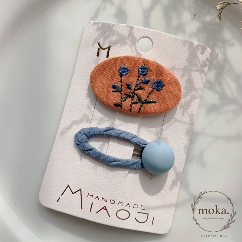 即納】とっても可愛い刺繍のパッチンピンセット ヘアピン | moka.
