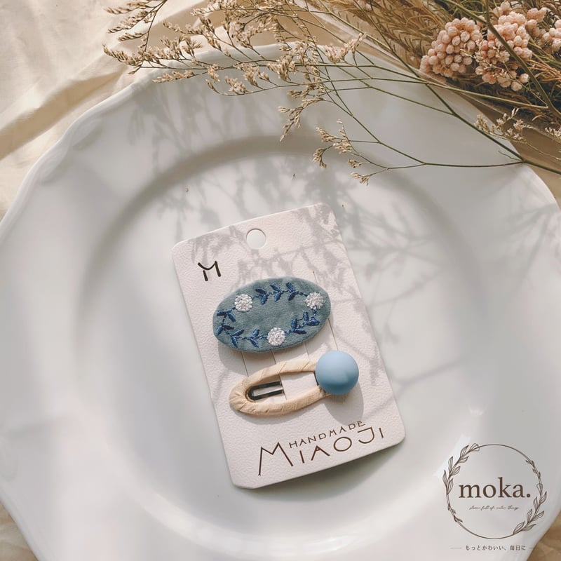 即納】とっても可愛い刺繍のパッチンピンセット ヘアピン | moka.