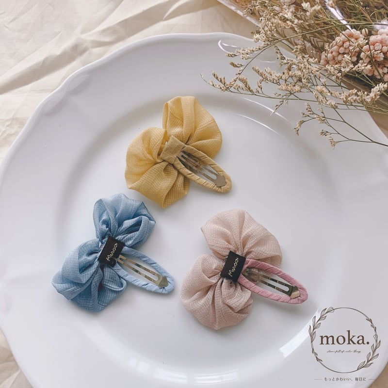 即納】ふわふわシフォンのリボンピン♡ ヘアピン パッチンピン | moka.