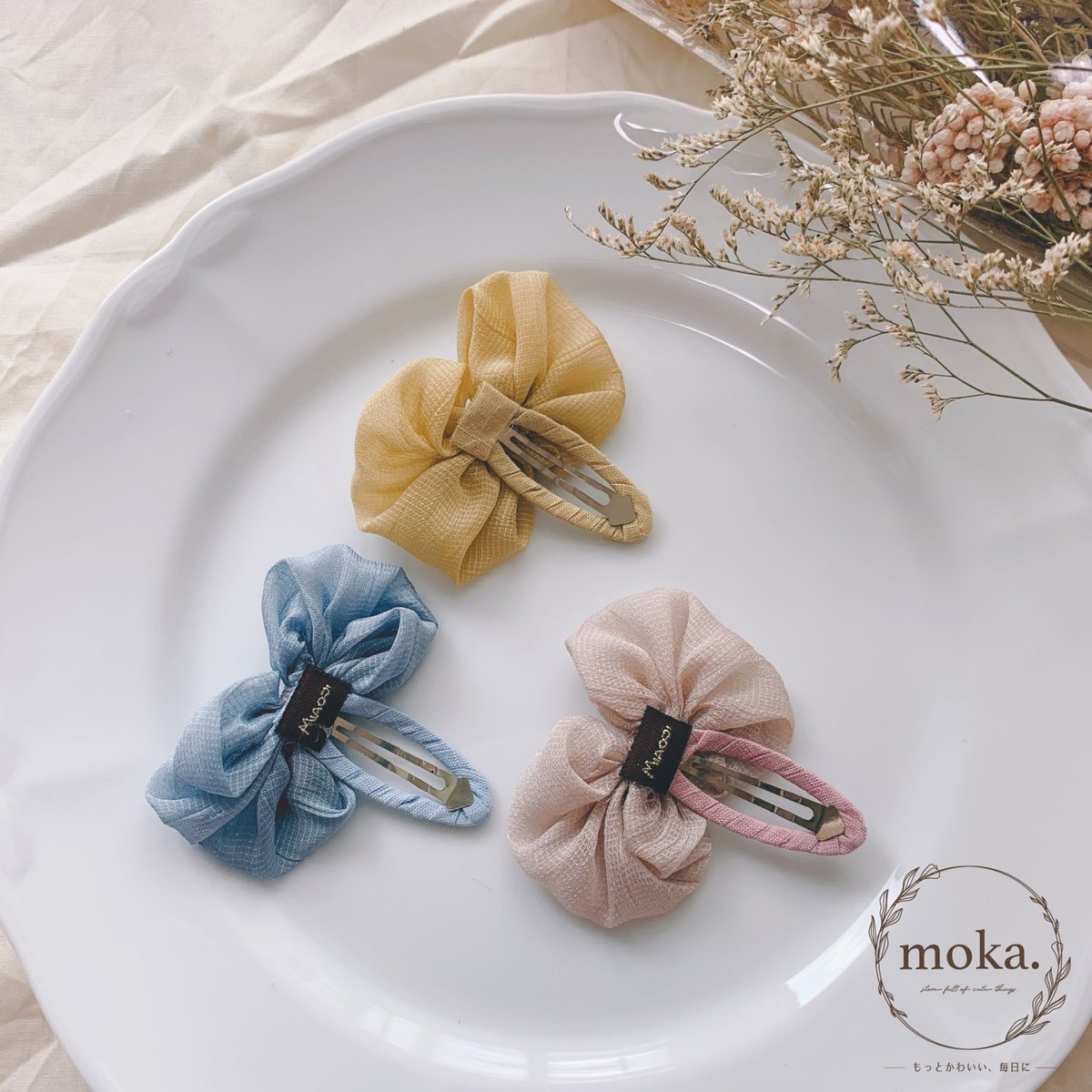 即納】ふわふわシフォンのリボンピン♡ ヘアピン パッチンピン | moka.
