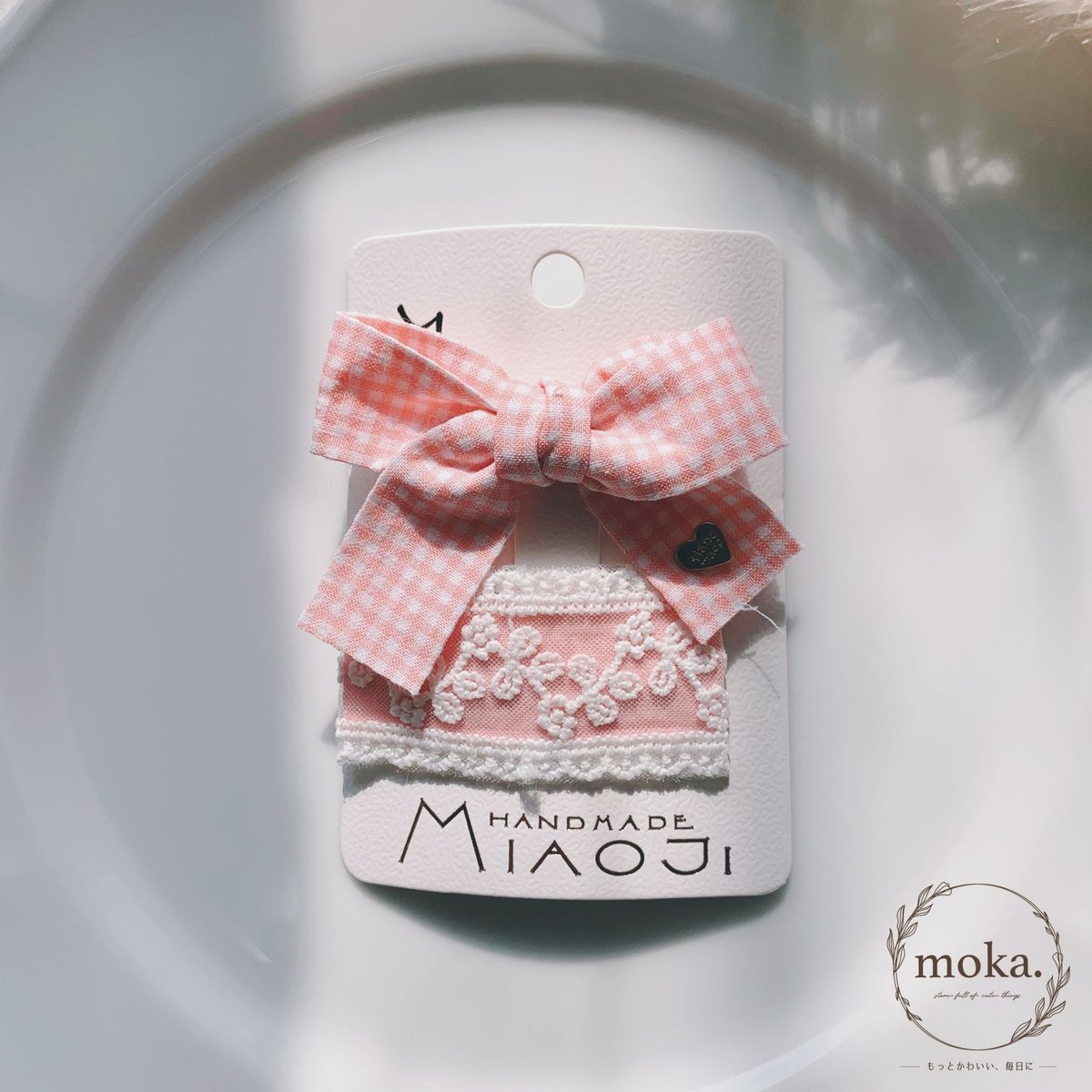 即納】ギンガムチェックリボンのクリップとレースのパッチンピンの