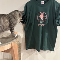 猫為労働Tシャツ　深緑（英語ver）