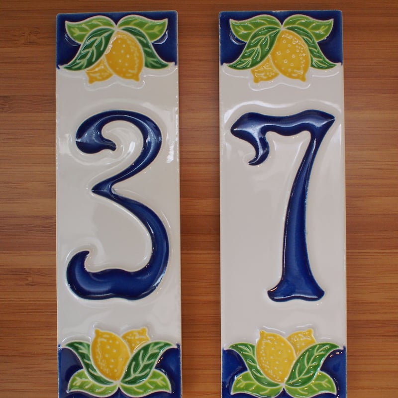 シチリア島の陶器のタイル (15X4.8cm)/ 数字の7 | Bella Vita