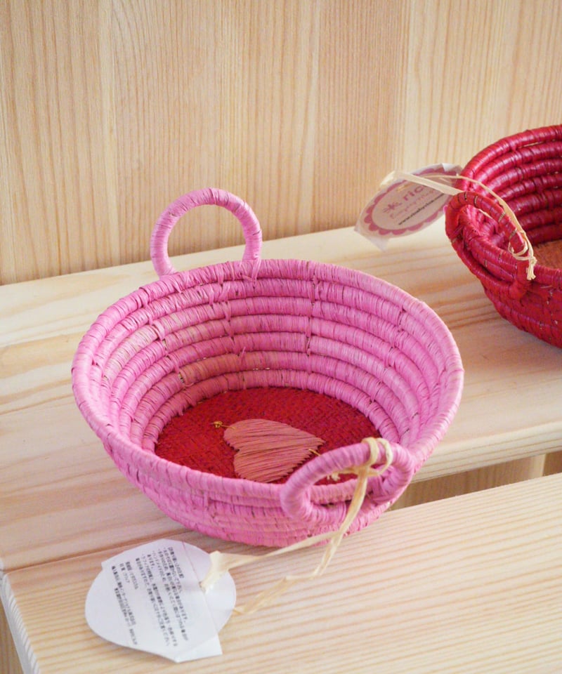 ラフィア ミニラウンドバスケット ハート / rice | Moinapi