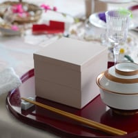 正角２段重　ライトグレー／ピンクベージュ