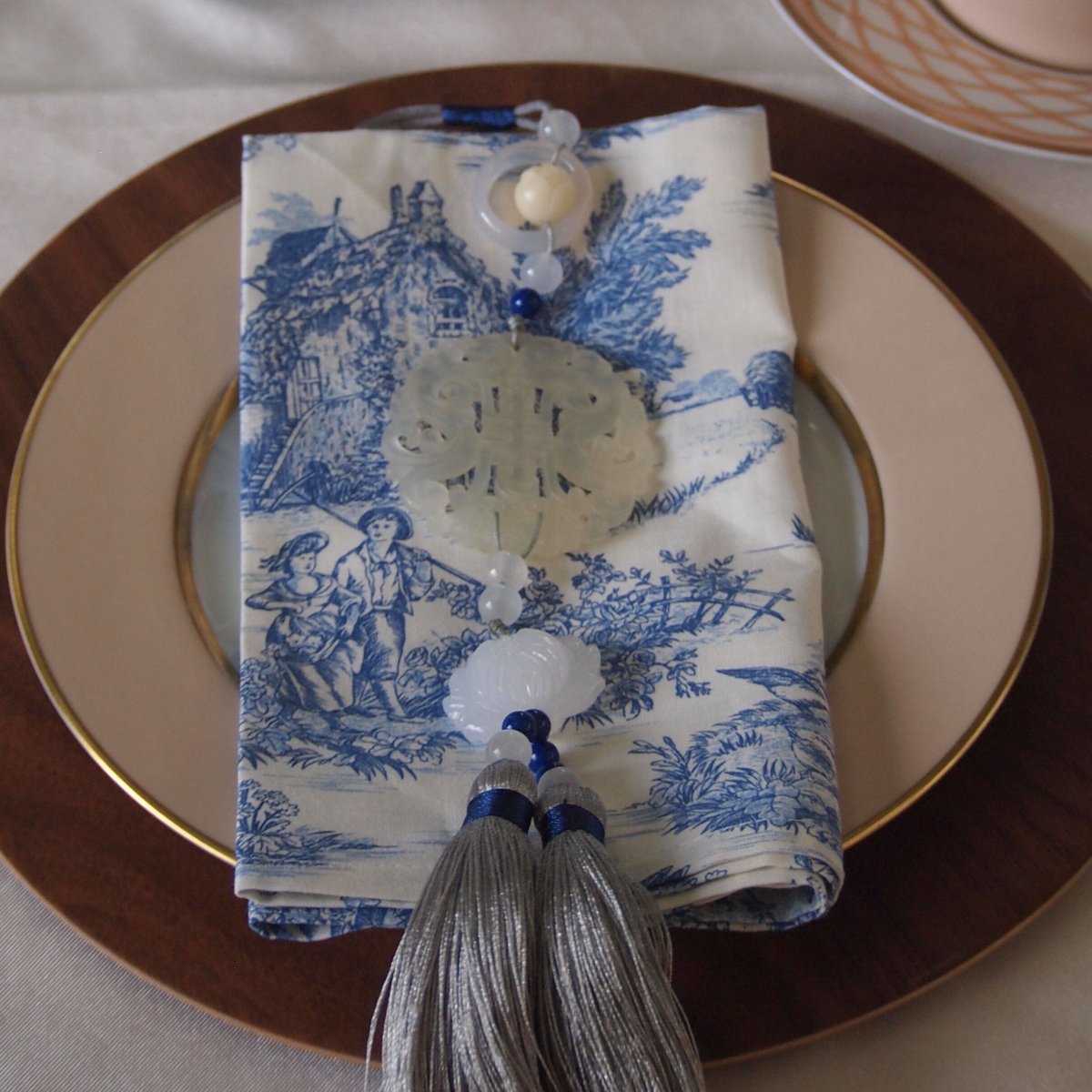 Harrods*⑅ トワル・ド・ジュイ風 ピンクナプキン 4枚セット Harrods*⑅ トワル・ド・ジュイ風 ピンクナプキン 4枚セット