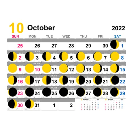 ムーンカレンダー2022年10月（フリーサンプル) Lineタイプ 横型
