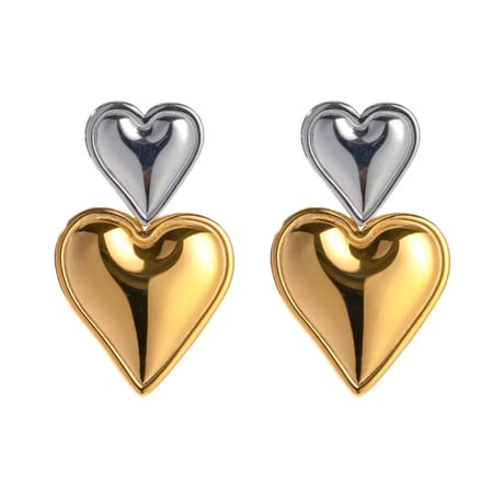 Double heart pierce silver×gold 316L