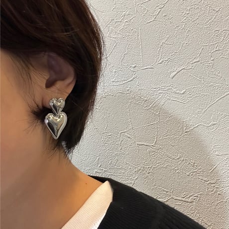 Double heart pierce silver 316L