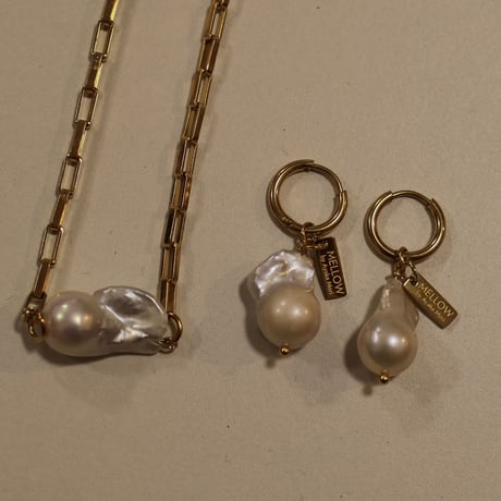 Fresh pearl  obal necklace gold 304L
