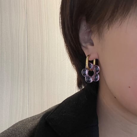 Glass flower hoop pierce purple×gold 316L