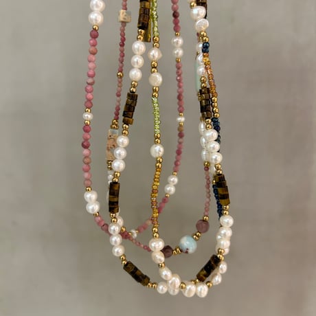 Fresh pearl rhodochrosite necklace gold 316L
