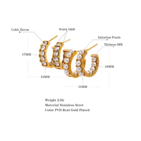 Putit c-shaped zircon piearce gold  316L