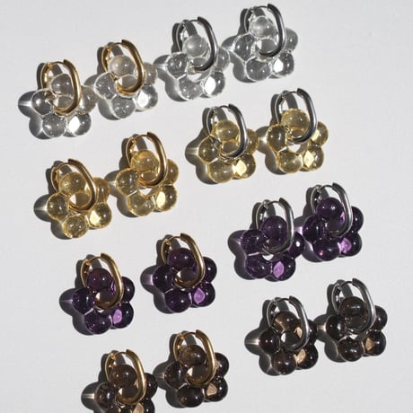 Glass flower hoop pierce clear×gold 316L