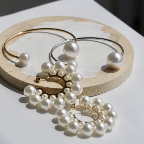 【峯岸みなみさま着用】Big pearl hoop pierce gold 316L